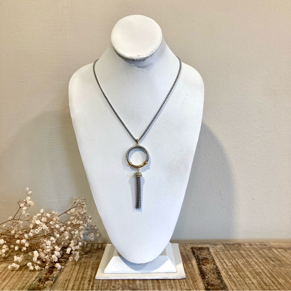 Long Silver and Gold Tone Tassel Pendant Necklace - Picture 15 of 15